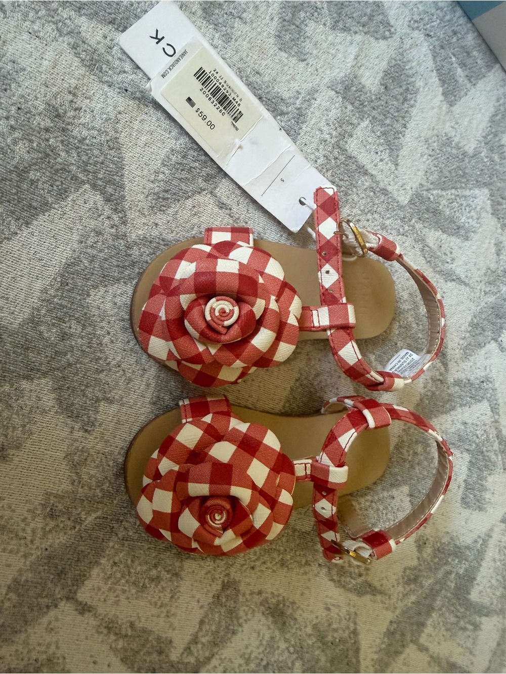 Janie and Jack Red and White Gingham Flower Sandals